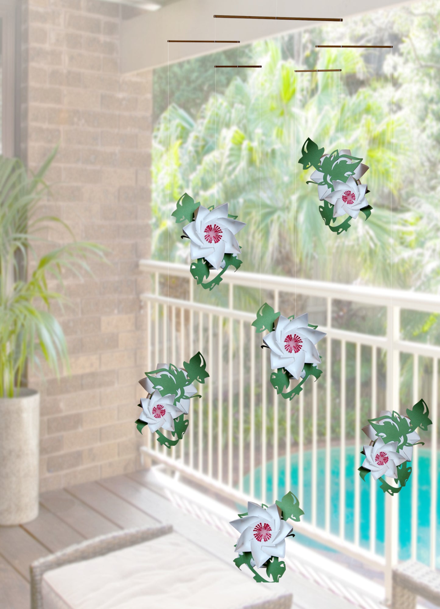Mobiles Origami - FIORI BIANCHI CON FOGLIA